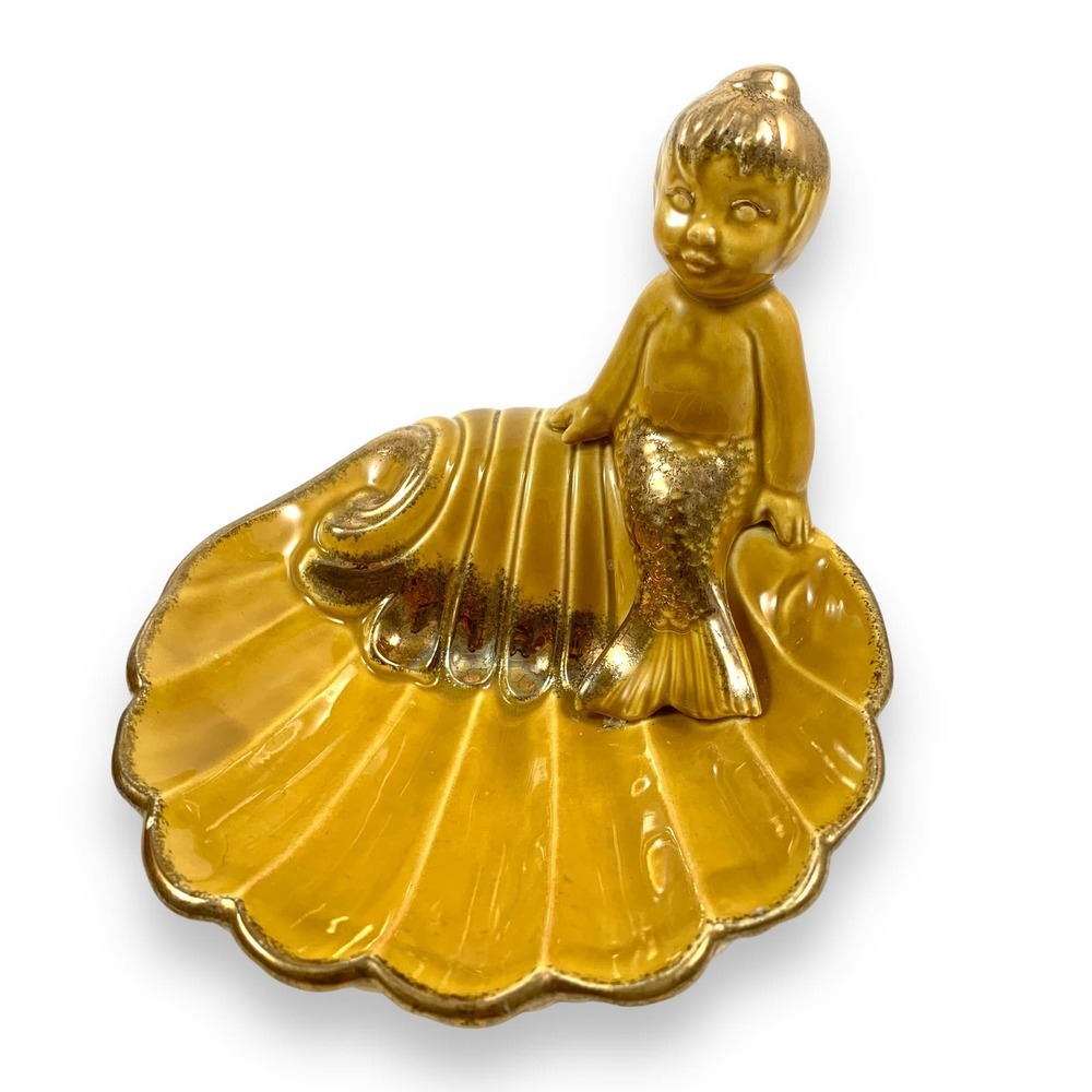 Antique signed Hollywood regency cherub and mermaid ceramic soap dishes - Picture 5 of 17